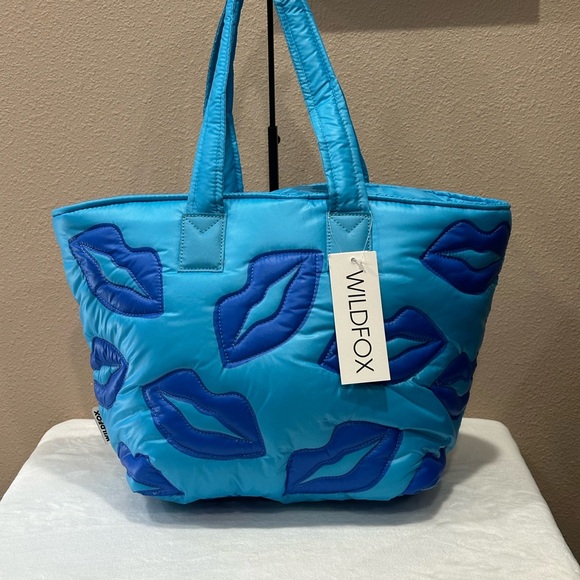 Wildfox Turquoise and Blue Lips Tote Bag - Picture 2 of 9